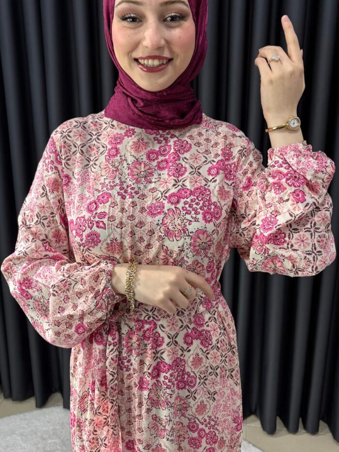 ÇİÇEK DESENLİ VİSKON KUMAŞ ELBİSE